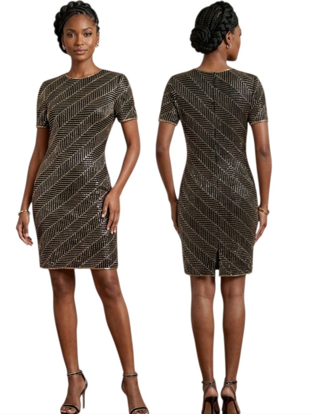 A.J. BARI Vintage 1980s Silk Beaded Sheath Dress - Size 10